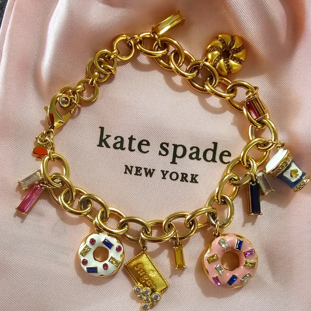 Kate Spade Gold Charm Bracelet with Pink and Multicolor Accents